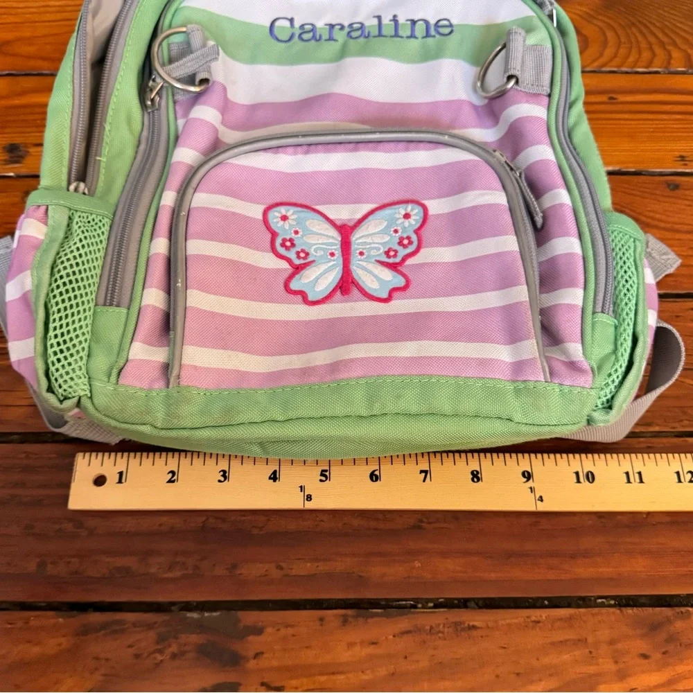 Pottery Barn Backpack Green & Purple Striped Butterfly Caraline